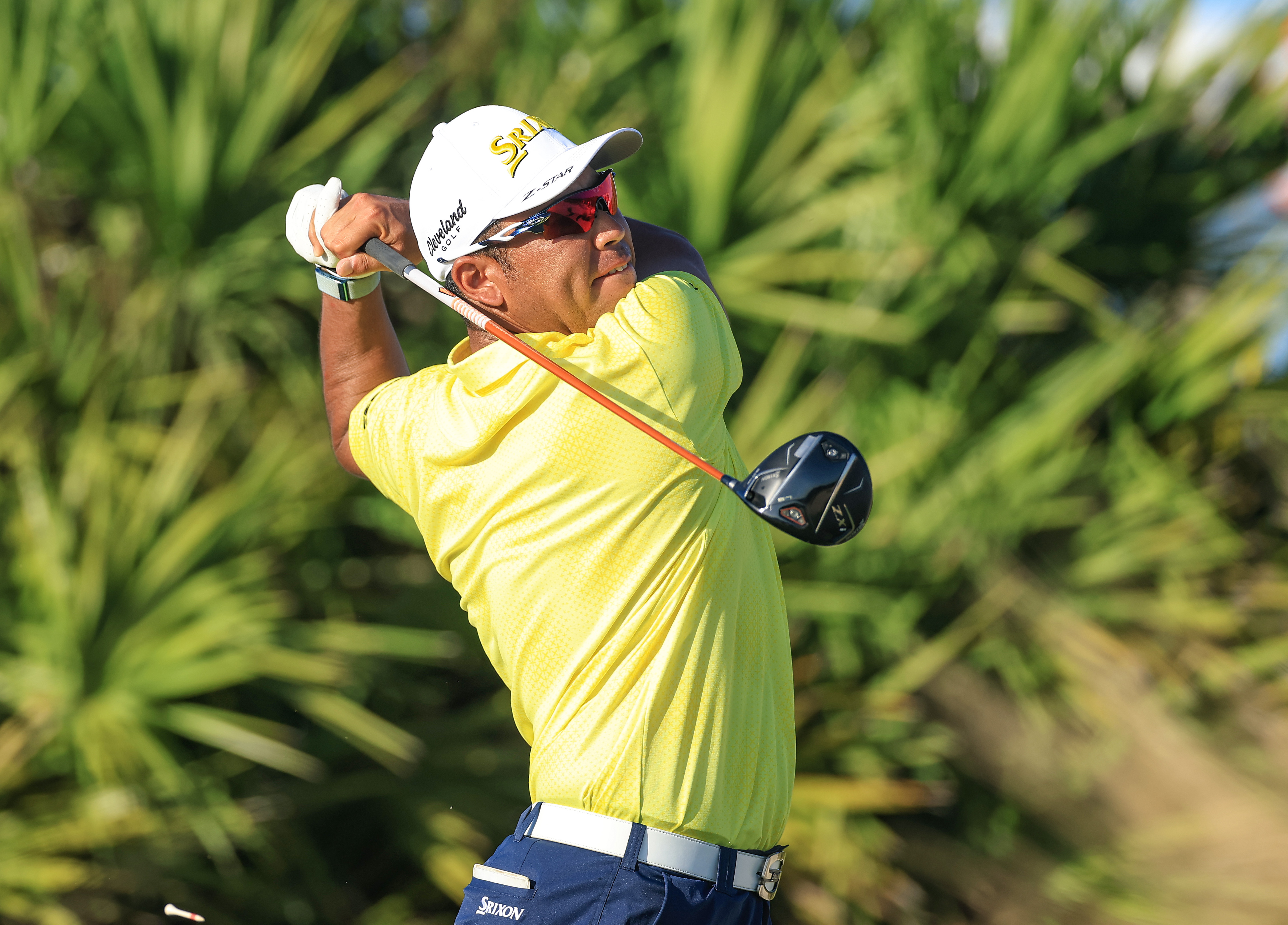 Hideki Matsuyama hits a driver off the tee