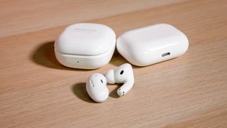 The Samsung Galaxy Buds Live (left) with the AirPods Pro