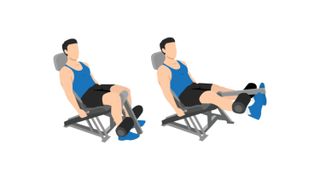 an illustrated photo of a man using the leg extension machine
