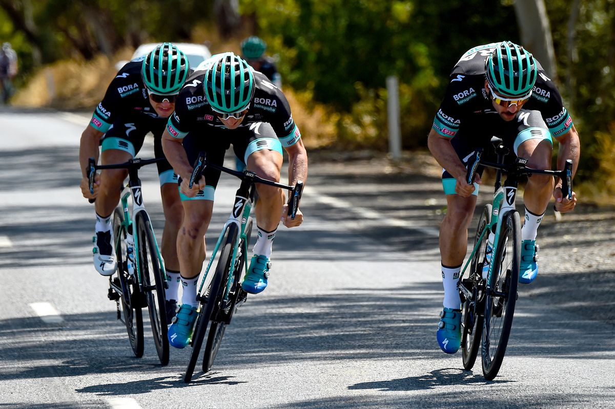 Bora-Hansgrohe's Michael Schwarzmann, Erik Baska and Martin Laas