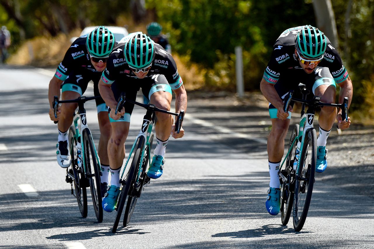 Bora-Hansgrohe's Michael Schwarzmann, Erik Baska and Martin Laas