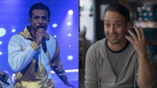 From let to right: Utkarsh Ambudkar rapping in World's Best and Lin-Manuel Miranda in We Are Freestyle Love Supreme.