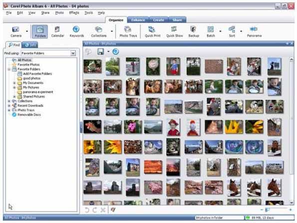 This Corel Photo Album image shows how you images can be organized and how to sort through them.