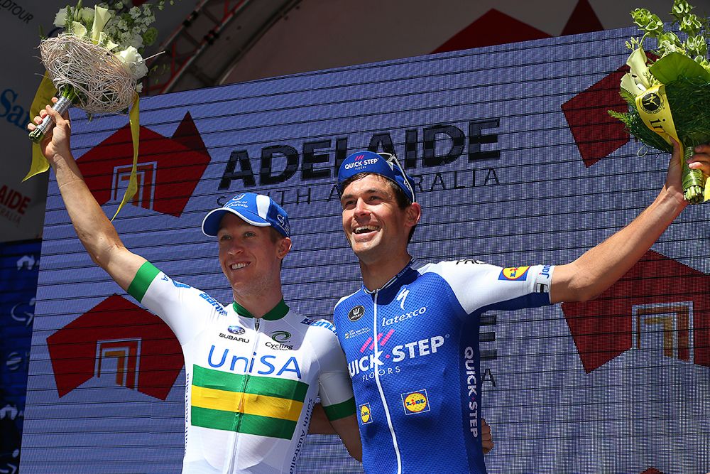 Cam Meyer and Jack Bauer on the stage 4 podium