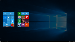 A screenshot of the Windows 10 desktop showing its tiled menu reminiscent of Windows 8.1mode re