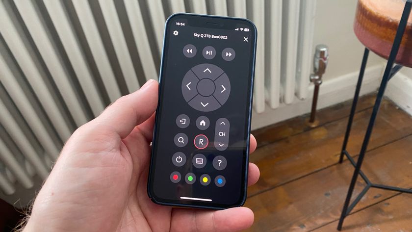 The Sky Q remote control screen on the Sky Go app on an Apple iPhone 12 Mini.