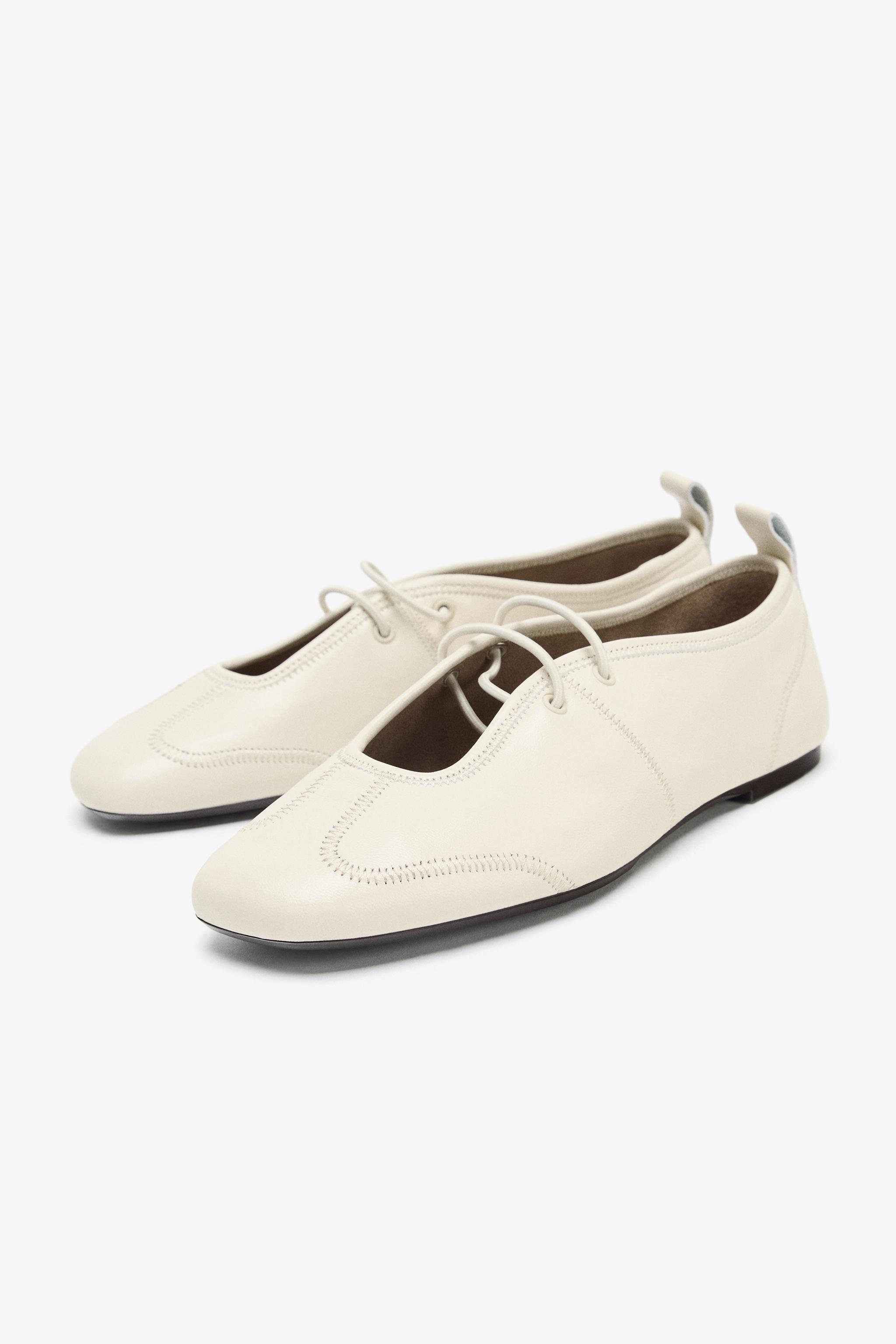Leather Topstitched Ballet Flats