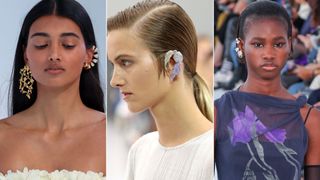 Three women modelling ear cuffs on the spring/summer catwalk 2024