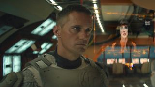 Sec Unit watching video message feed in Murderbot