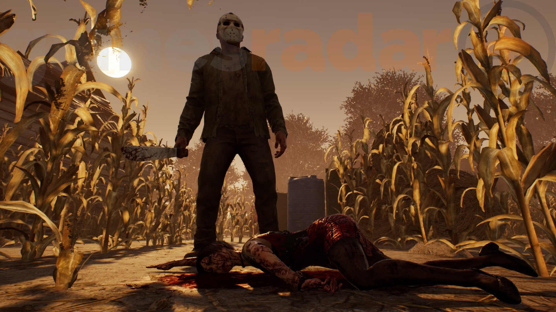 The Slasher, one of the best DBD killers, stands above a victim.