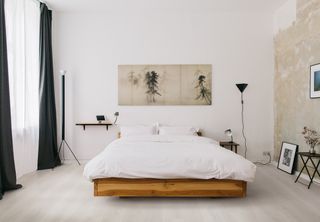 white wooden floor in relaxing bedroom