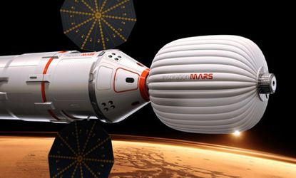 An artist's conception of the spacecraft that will send a married couple to mars.