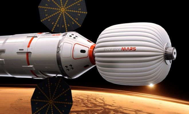 An artist&amp;#039;s conception of the spacecraft that will send a married couple to mars.