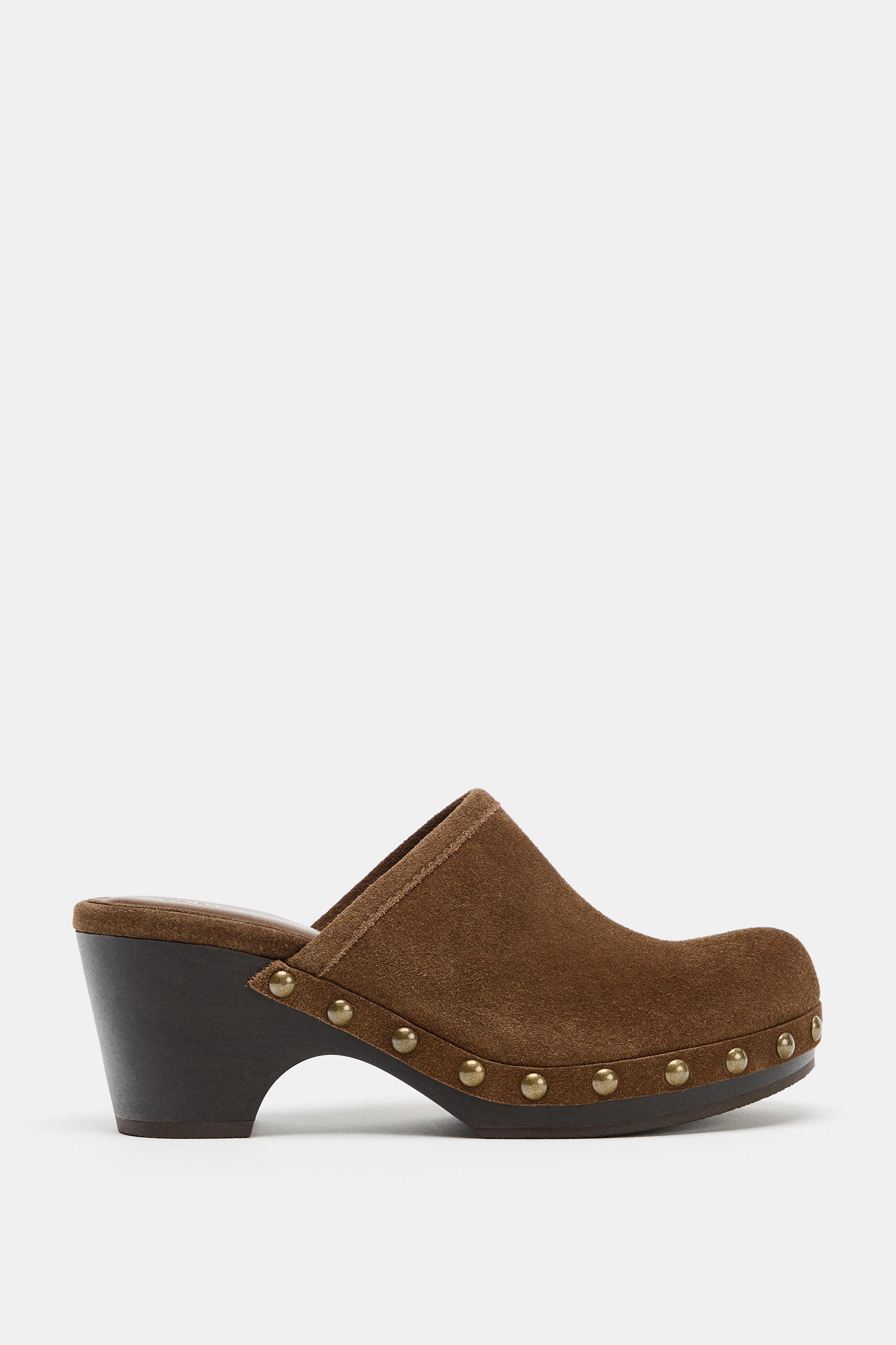 Split Leather Clogs With Studs