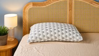 Layla grey and white kapok pillow in a brightly lit room