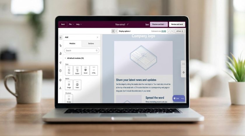 Screenshot of HubSpot email marketing platform being used on a macbook.