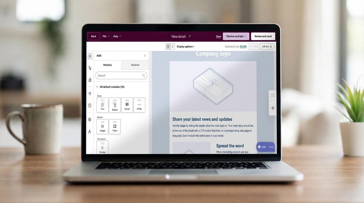 Screenshot of HubSpot email marketing platform being used on a macbook.