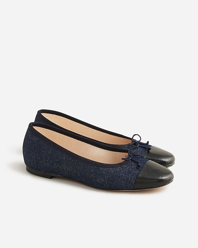 Zoe Cap Toe Ballet Flats in Washed Denim