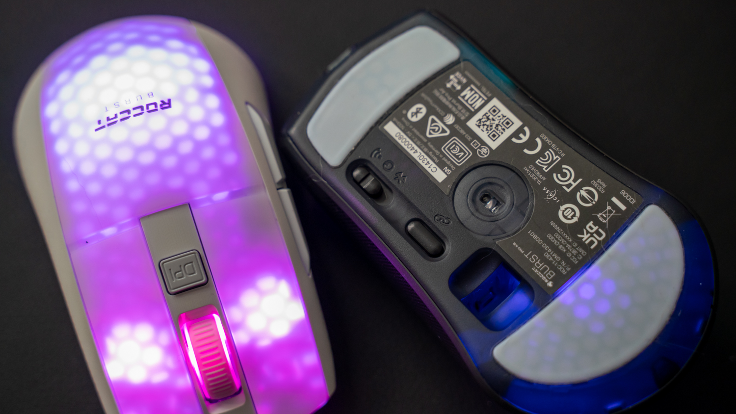 Roccat Burst Pro Air mice in all their RGB lighting glory