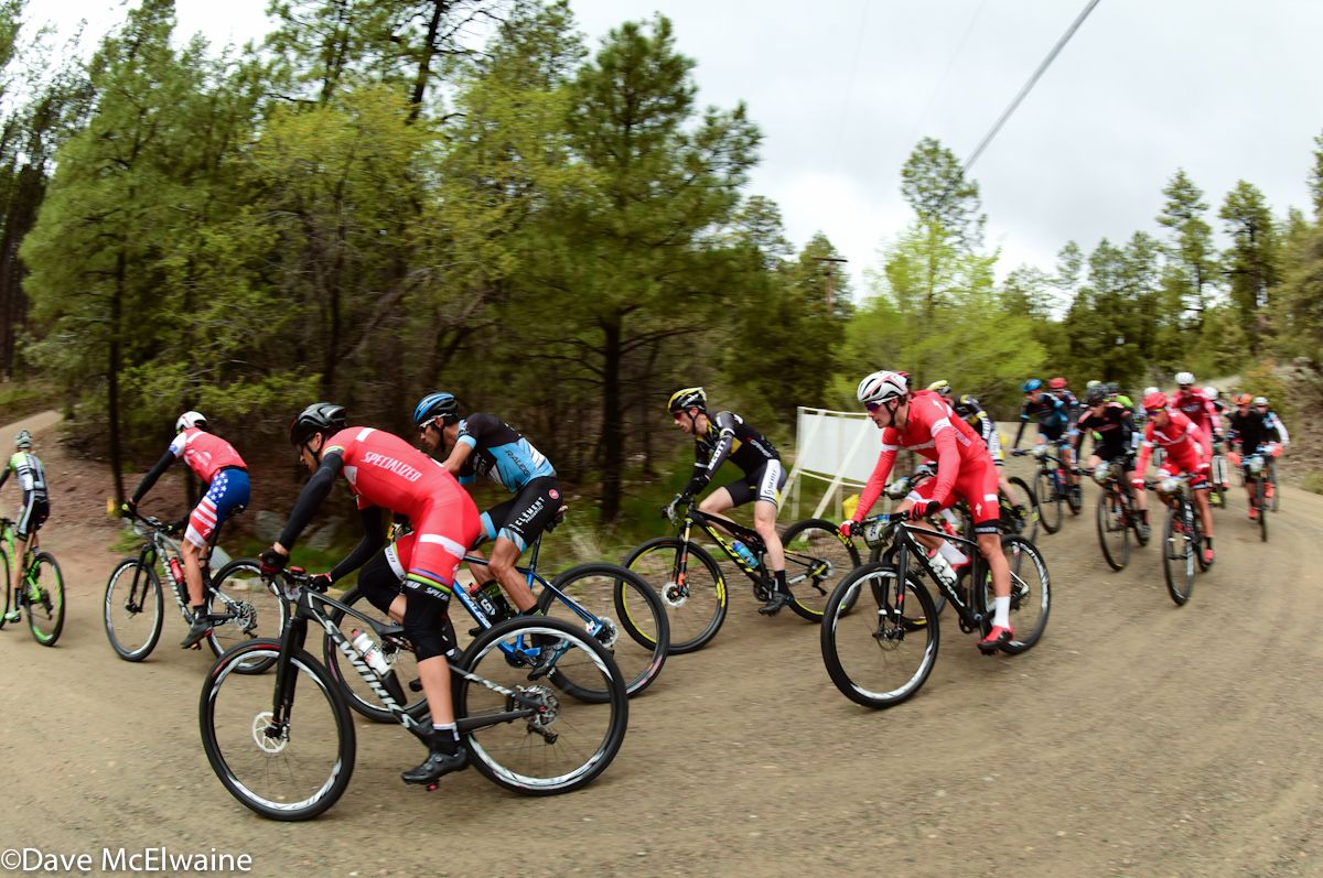 Todd Wells (Specialized) following Keegan Swenson onto the first fire road