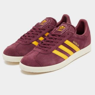 purple and yellow adidas gazelle trainers