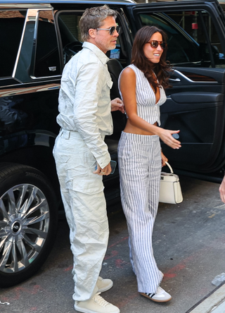 Brad Pitt and Ines de Ramon are seen in Chelsea, Manhattan on September 09, 2024 in New York City