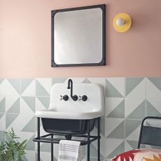 Pink bathroom with modern grey tiles
