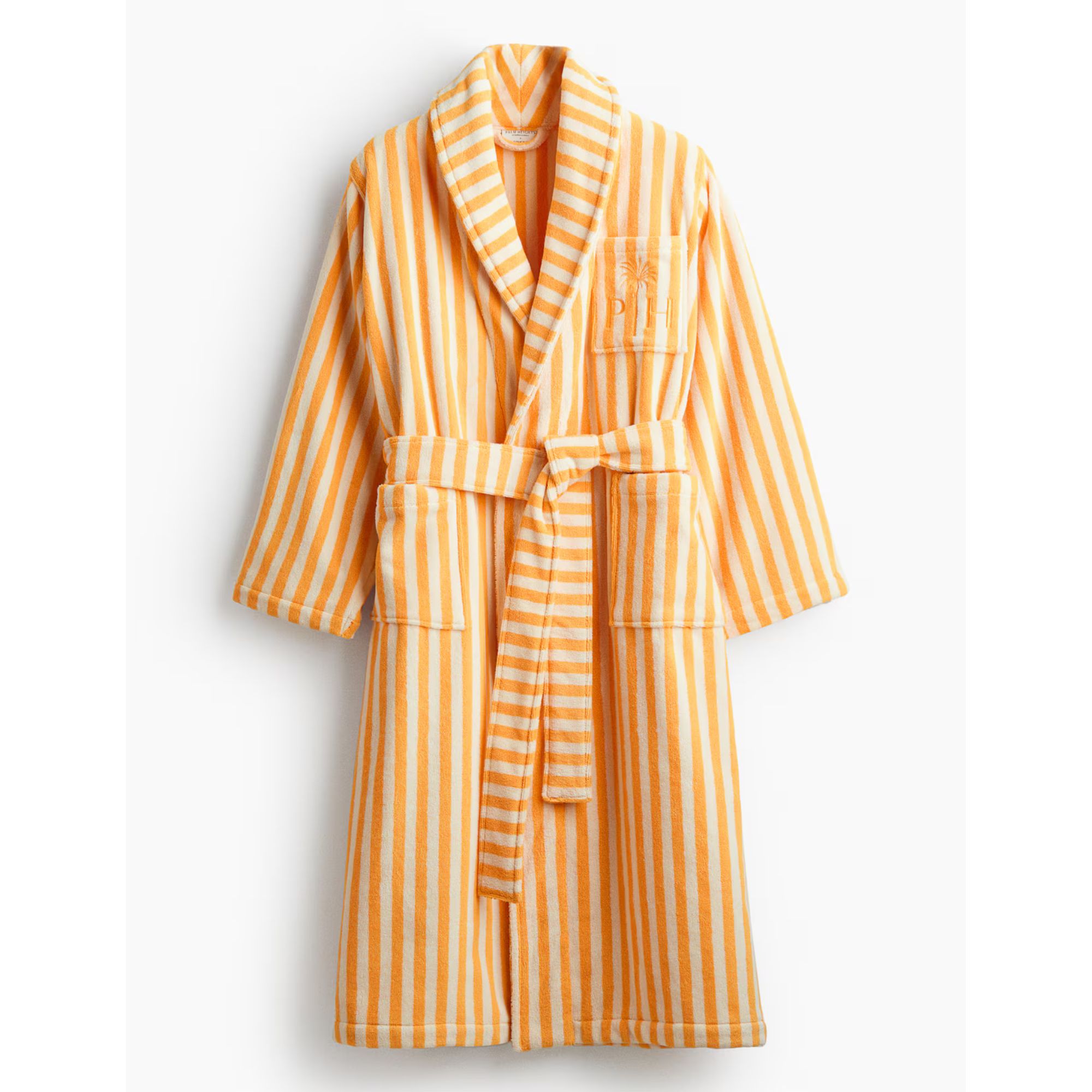 yellow striped towel robe