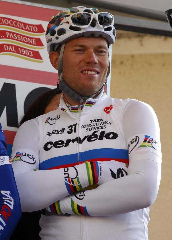 Thor Hushovd in his new world champion jersey