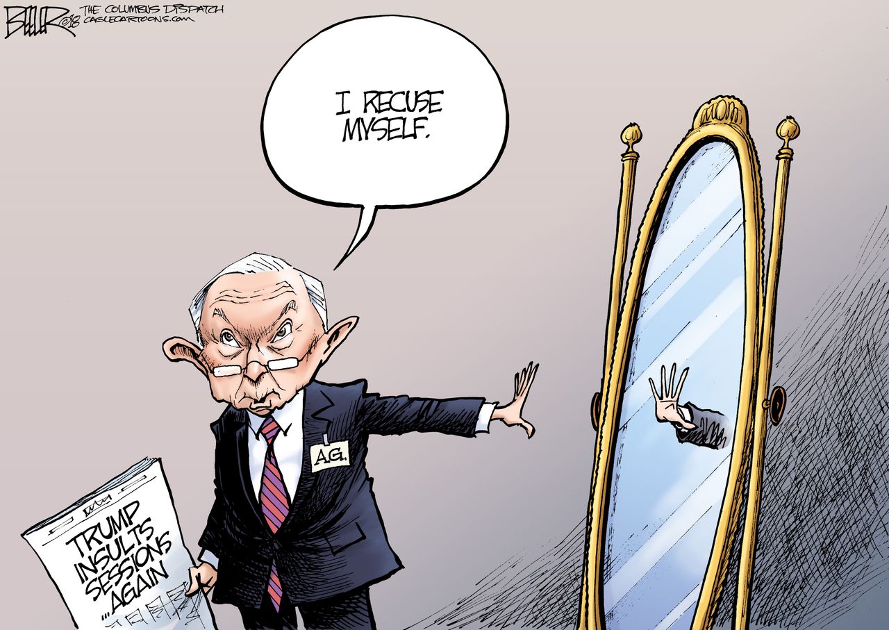 Political cartoon U.S. Jeff Sessions Russia investigation recused