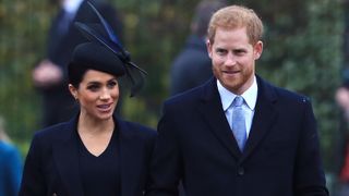 Meghan, Duchess of Sussex and Prince Harry, Duke of Sussex arrive to attend a Christmas Day Church service in 2018
