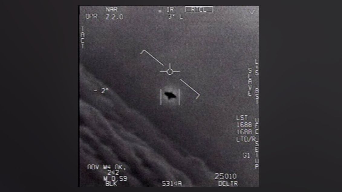 An unidentified flying object captured on video by a U.S. Navy jet.