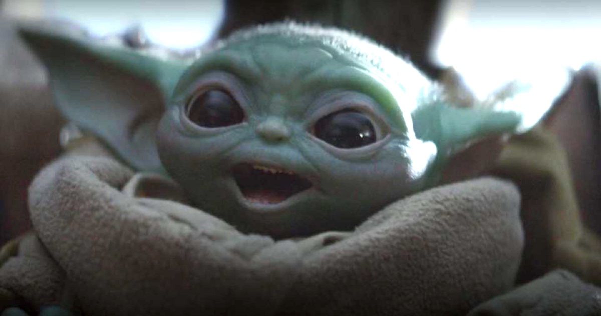 Baby Yoda happy.