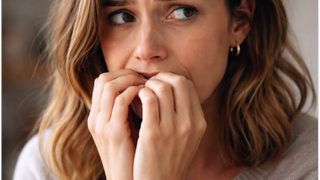 Woman nervously biting nails