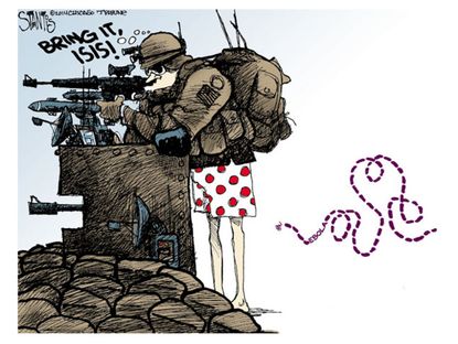 Editorial cartoon ISIS sneaking Ebola military