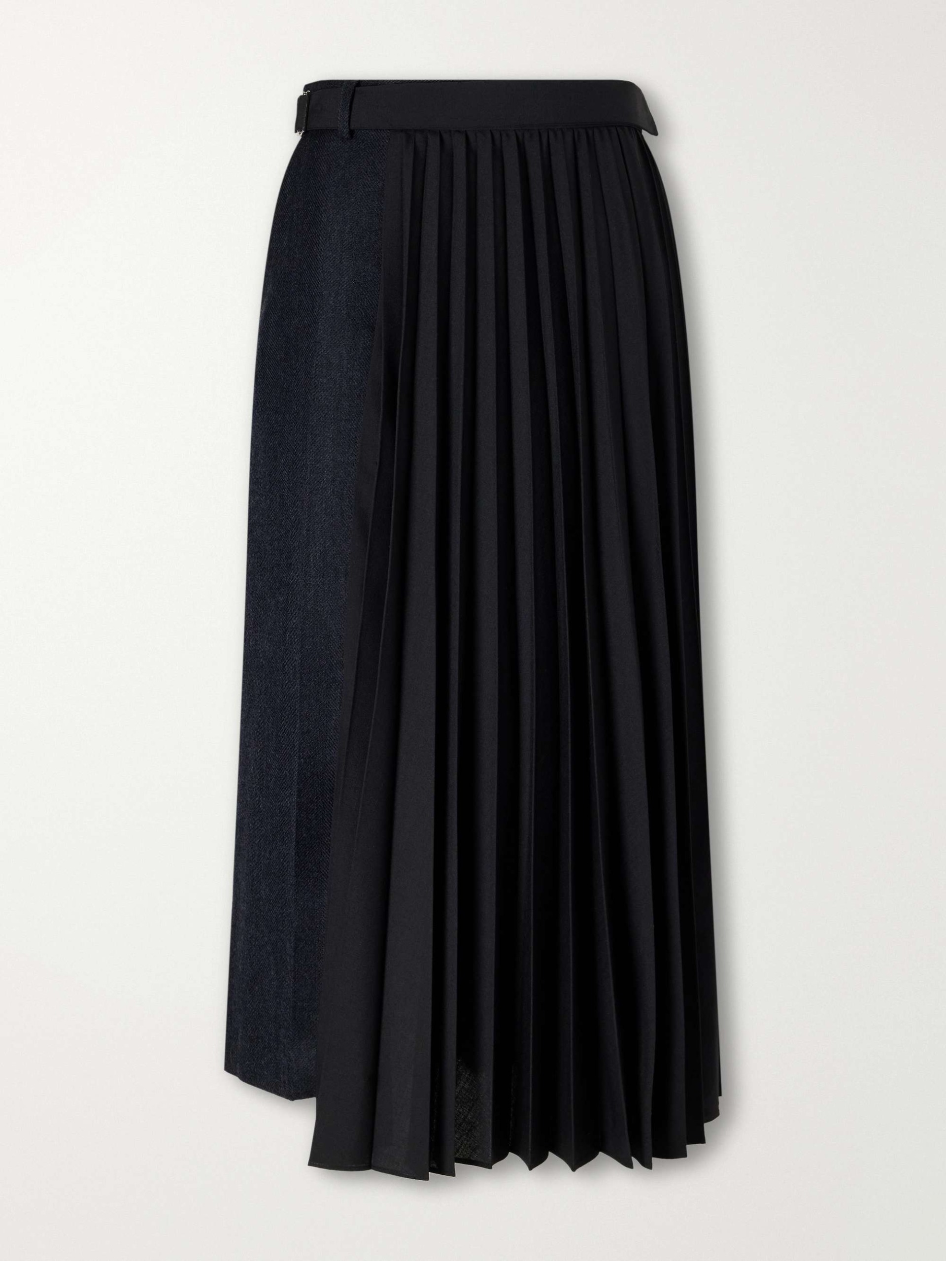 Pleated Herringbone Wool-Blend Midi Skirt