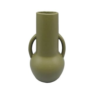green ceramic vase with 2 handles