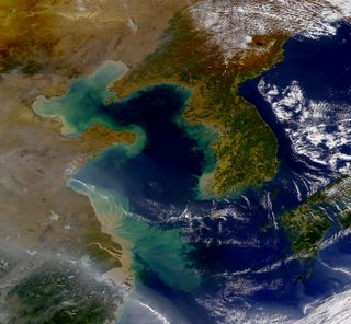 This zoomed-out view of North Korea, South Korea and the eastern portion of China shows the interaction of sea and land in the region.
