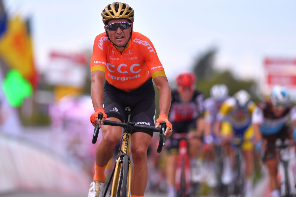 EREZEE BELGIUM AUGUST 19 Arrival Greg Van Avermaet of Belgium and CCC Team during the 41st Tour de Wallonie 2020 Stage 4 a 1994km stage from Blegny to Ereze 334m TourdeWallonie TRW2020 on August 19 2020 in Erezee Belgium Photo by Luc ClaessenGetty Images
