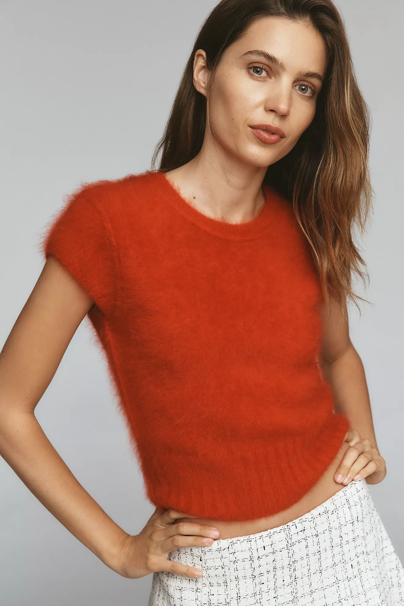 Pilcro Brushed Cashmere Short-Sleeve Sweater