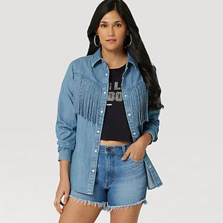 denim tassled shirt