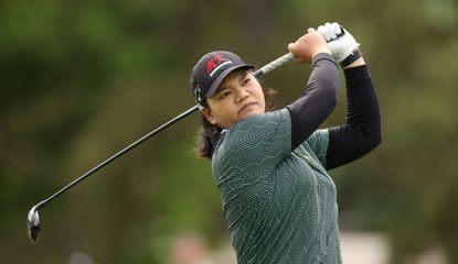 Wichanee Meechai hits a tee shot and watches its flight