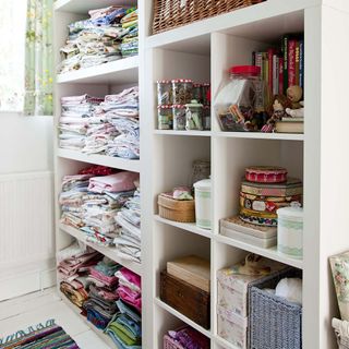 room with open shelve
