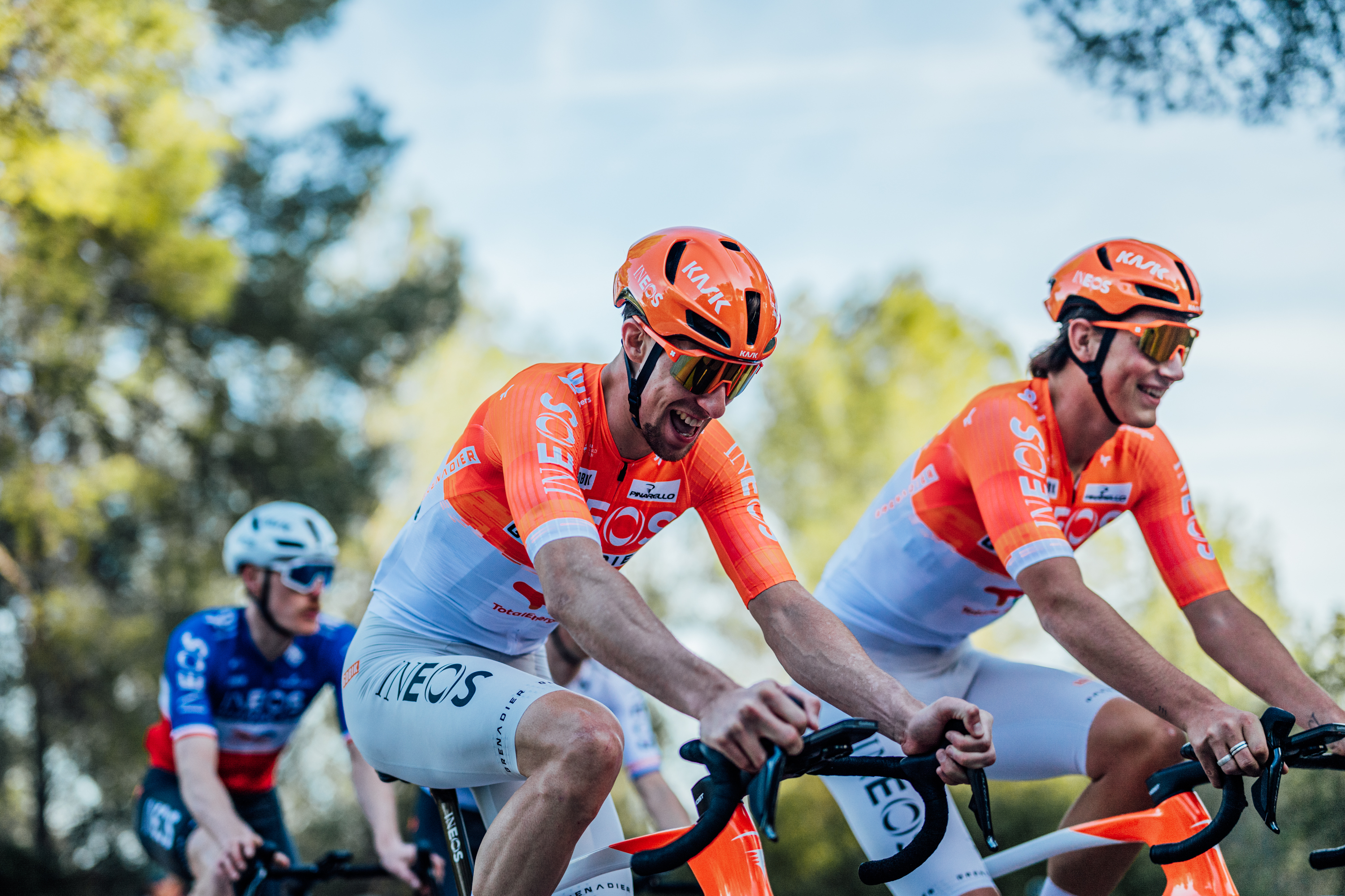 Kevin Vauquelin rides with Ineos Grenadiers during a training camp ride