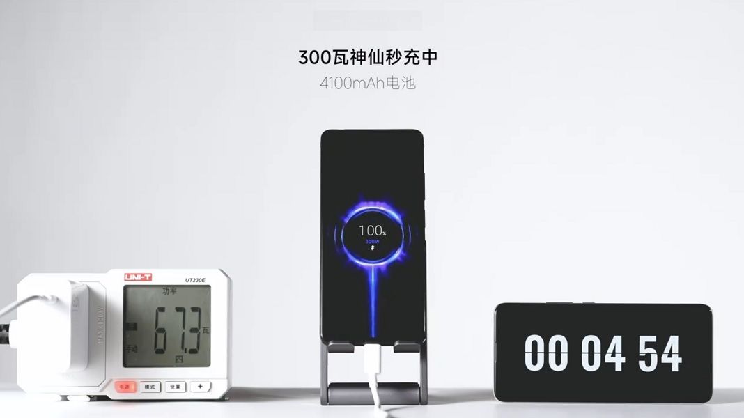 The Redmi Note 12 Discovery Edition (modified) reaching 100% charge in under five minutes.