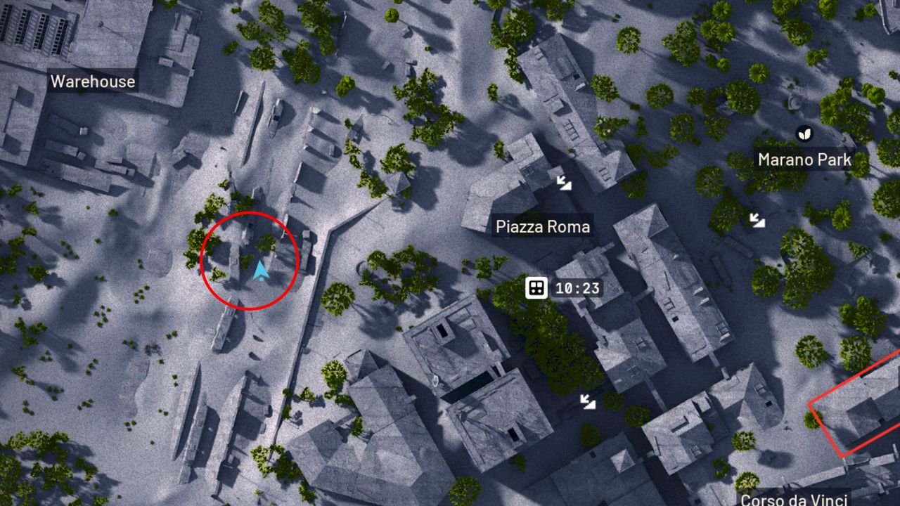 Arc Raiders Line in the Sand: A map of Buried City with a red circle highlighting the buried train car location.