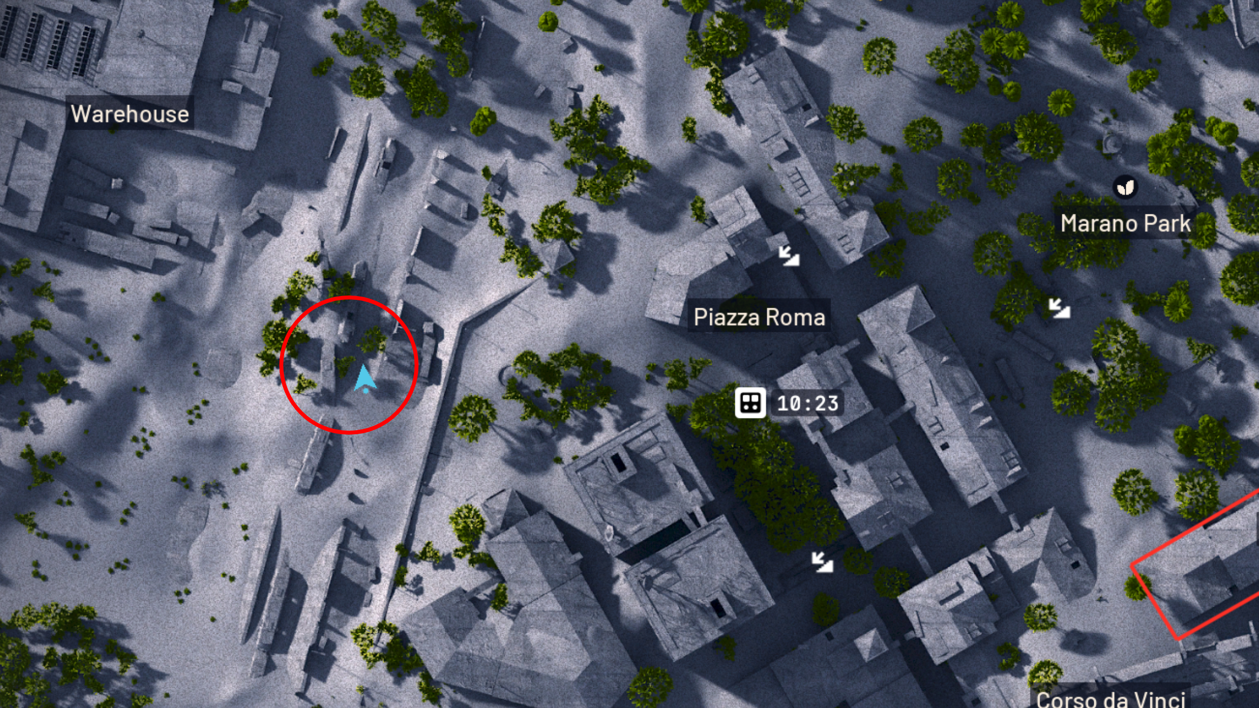 Arc Raiders Line in the Sand: A map of Buried City with a red circle highlighting the buried train car location.