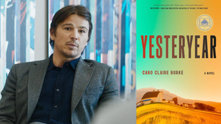 Side-by-side of Josh Hartnett sitting in Verity, a cover photo of the Yesteryear novel