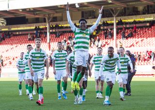 Jeremie Frimpong celebrates with his team-mates