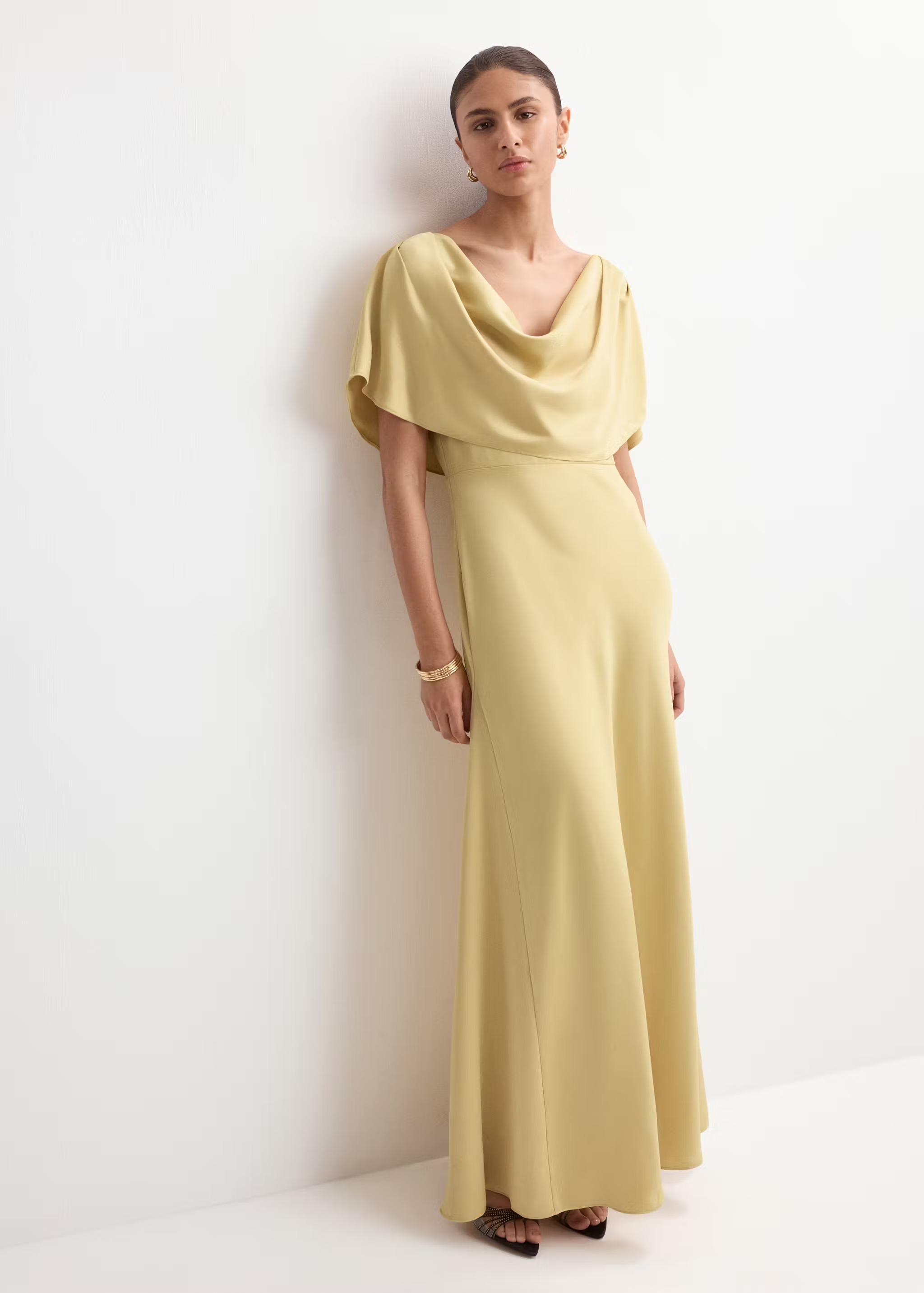 Mango Draped Neck Satin Dress